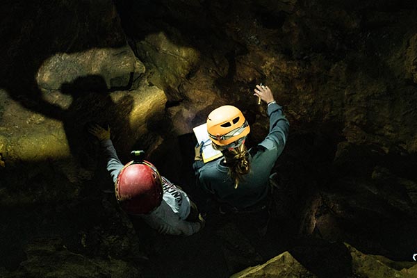 GIS students in cave