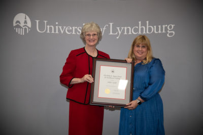 Dr. Holly Gould poses with University of Lynchburg President Alison Morrison-Shetlar