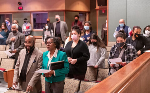 Attendees sing at the University of Lynchburg's 2022 gospel concert.