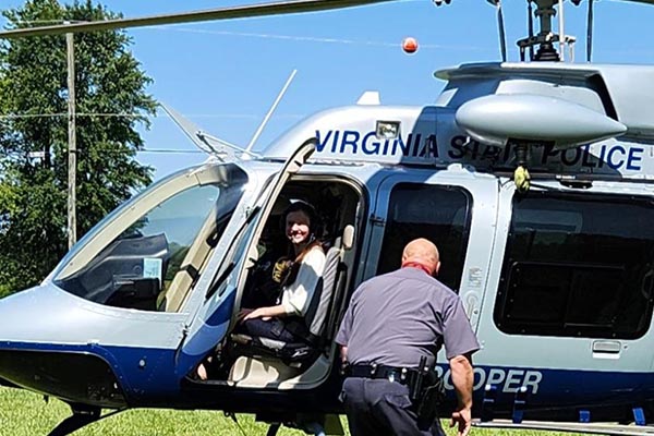 Elora Burchette '25 in Virginia State Police helicopter