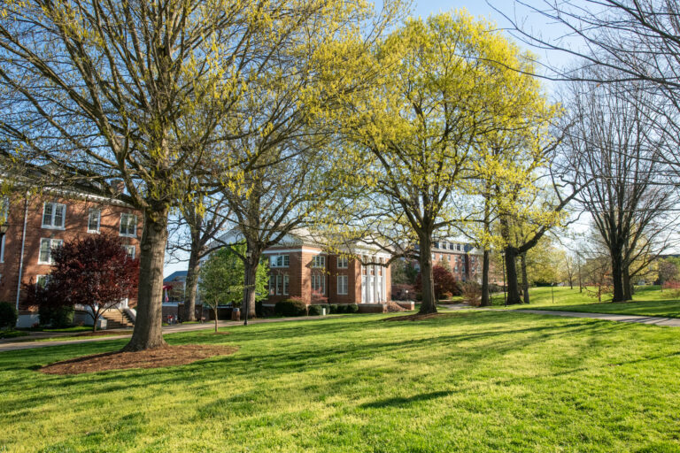 Hall Campus Center and Dell spring