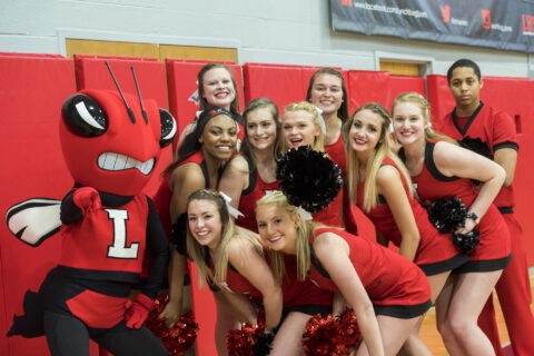 Cheerleaders with the mascot