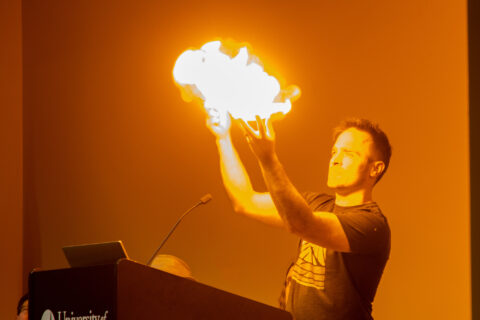 A professor making a fireball.