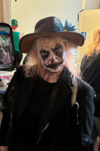 Cheri Collins wearing horror clown makeup.