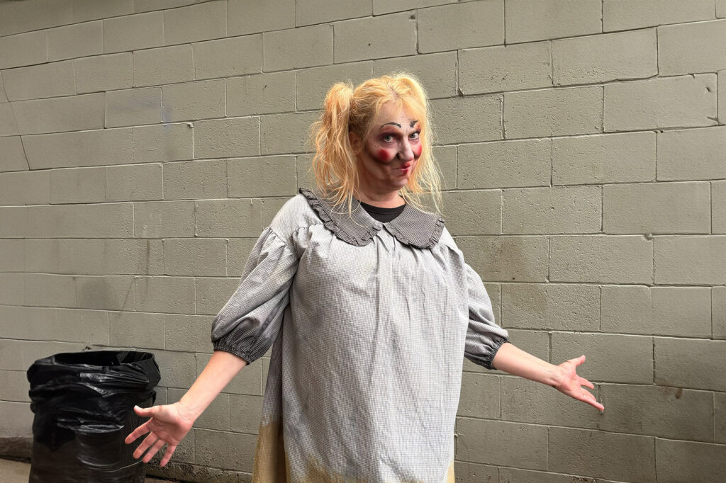 Cheri Collins dressed as a creepy doll.