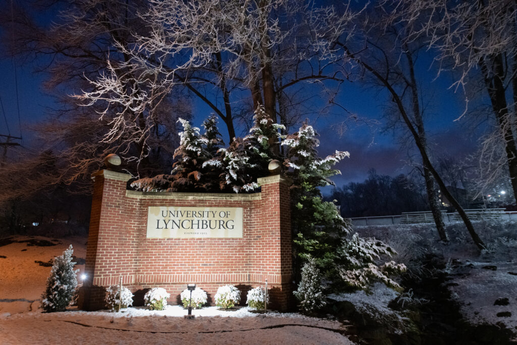 UL sign at night in snow