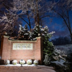 UL sign at night in snow