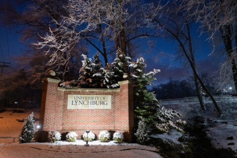 UL sign at night in snow