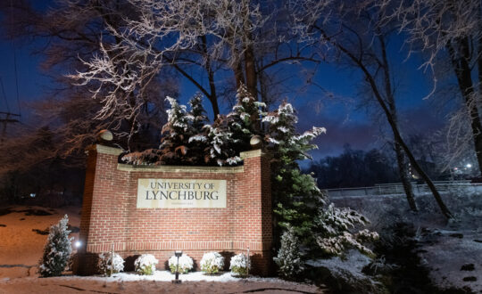UL sign at night in snow