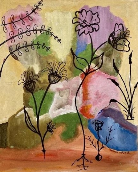 Brenda Gay Simmons, Forever Flowers, Acrylic and marker on canvas.