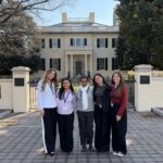 Pictured in front of the Executive Mansion in Richmond (left to right) are Susanna Shedd ’27, Jenny Moran Serrano ’27, Feker Fetene of Emory & Henry University, Camila Condado ’28, and Ashby Watts ’28.