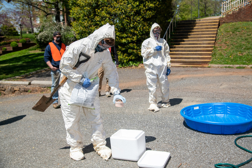 Students in the Bachelor of Applied Public Health program practice hands-on field training in protective gear.