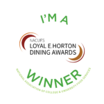 Badge graphic reading “I’m a winner” and “NACUFS Loyal E. Horton Dining Awards,” with smaller text noting the National Association of College & University Food Services.