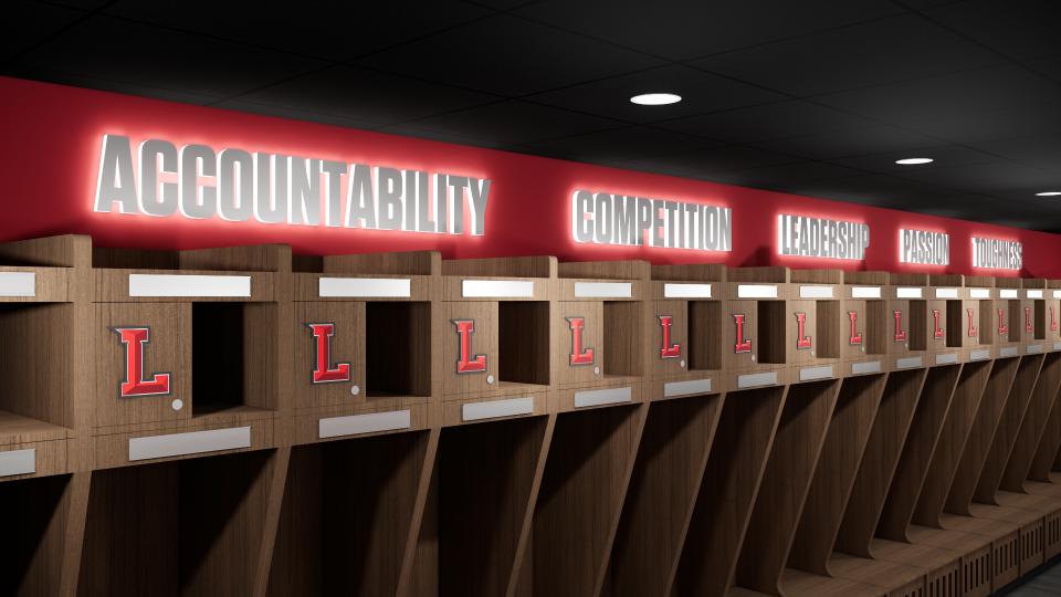 A conceptual drawing of the new men's lacrosse locker room.