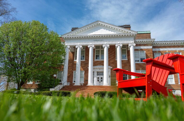 Hopwood Hall and red chair