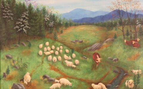 Queena Stovall, “Hillside Pasture,” oil on canvas, 20” x 26”, 1958. Daura Museum of Art.