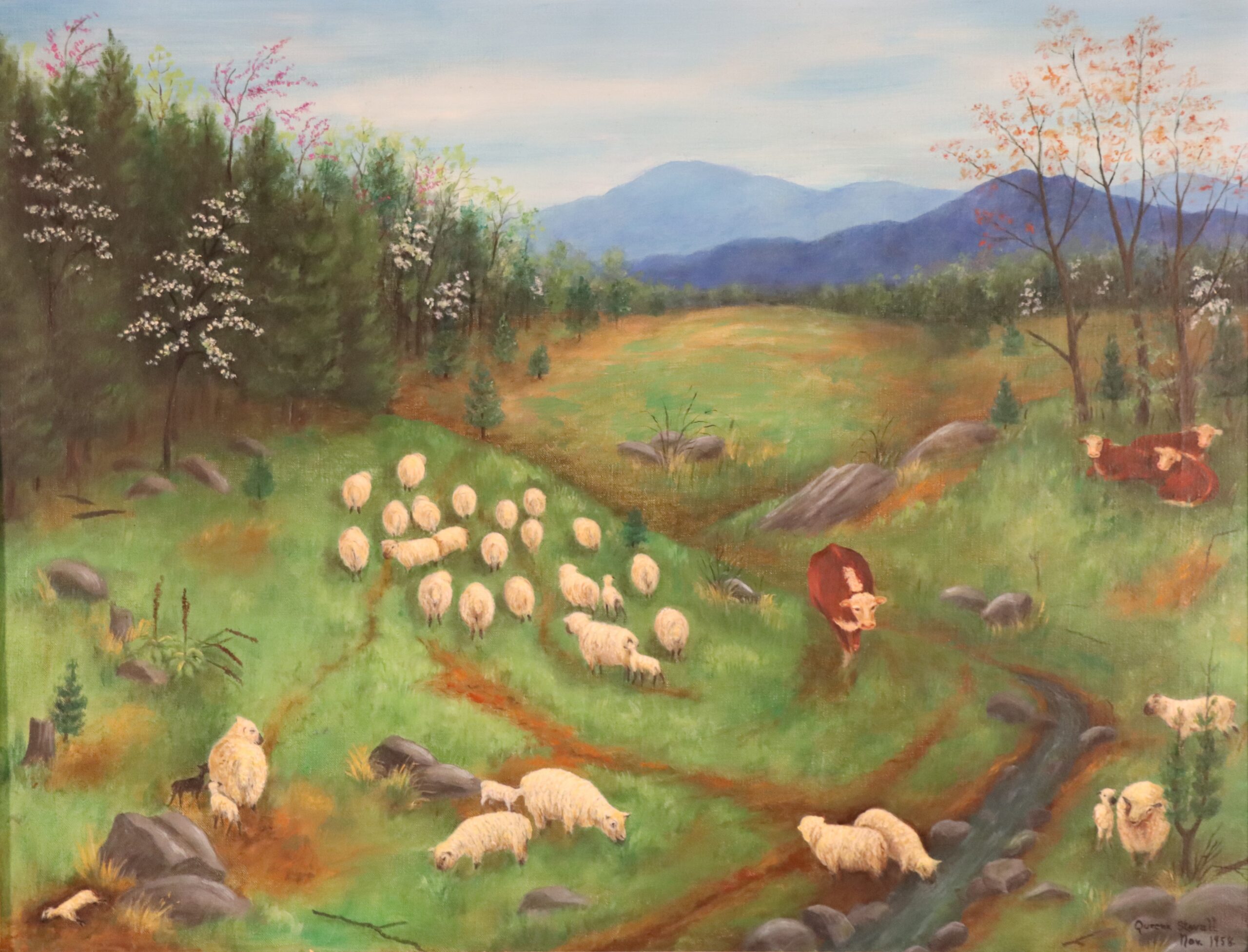 Queena Stovall, “Hillside Pasture,” oil on canvas, 20” x 26”, 1958. Daura Museum of Art.