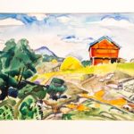 Painting by Pierre Daura, "Red Barns and Haystack," watercolor on paper, ca. 1945-55