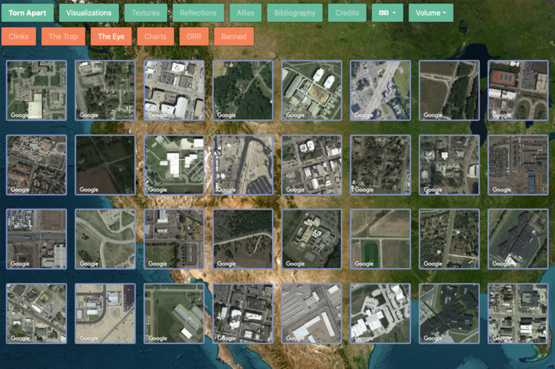 screenshot of a website showing satellite images of detention centers