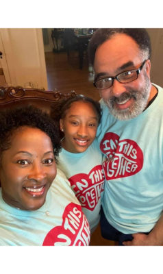 Sharon Denson with her family in matching t-shirts