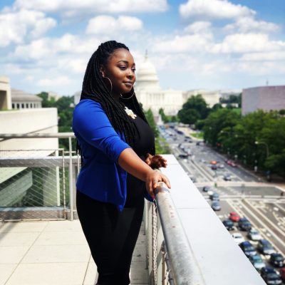 D'Andria Alston-Thomas overlooks Washington D.C. Capitol Building is seen in the background