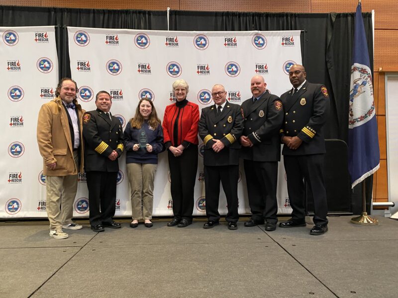 Natalee Coates '26 with president and others at the 2024 Virginia Fire Rescue Conference award ceremony