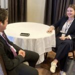 Head Delegate Samantha Schatzman ’24 (right) chats with teammate Tucker Davis ’24 at the 2024 Model UN simulation.