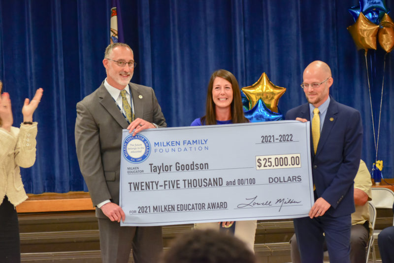 Taylor Goodson ’12, ’14 MEd, a third grade teacher at Coventry Elementary School in Yorktown, Virginia, received the Milken Educator Award. 