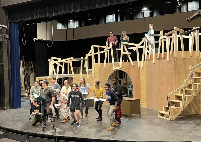 The cast of "Urinetown: The Musical" rehearses. Photo courtesy of theatre department.