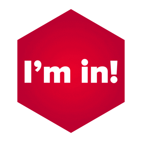 A red hexagon with the following text that keeps looping: I'm in! The text is followed by the University of Lynchburg logo.