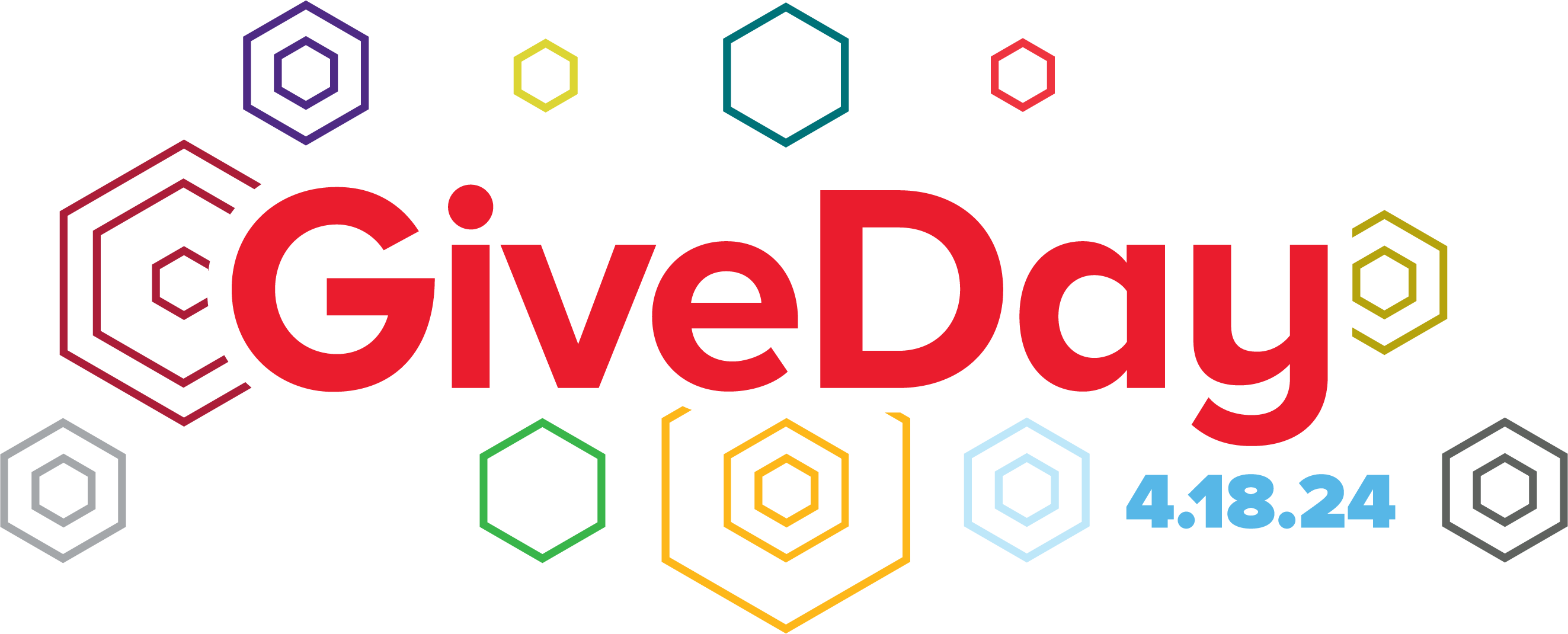 GiveDay Logo Colorful honeycomb patterns. 4.18.24