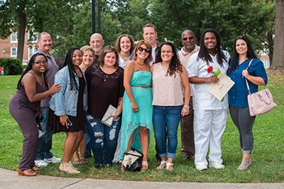 Group of parents and students at Parents and Family weekend 2018