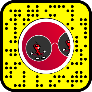 Snapcode sunglasses with a picture of Hopwood and dancing hornet mascot in the lenses
