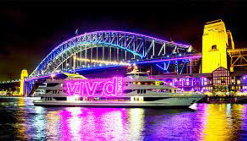 A lighted bridge during the Vivid Sydney festival